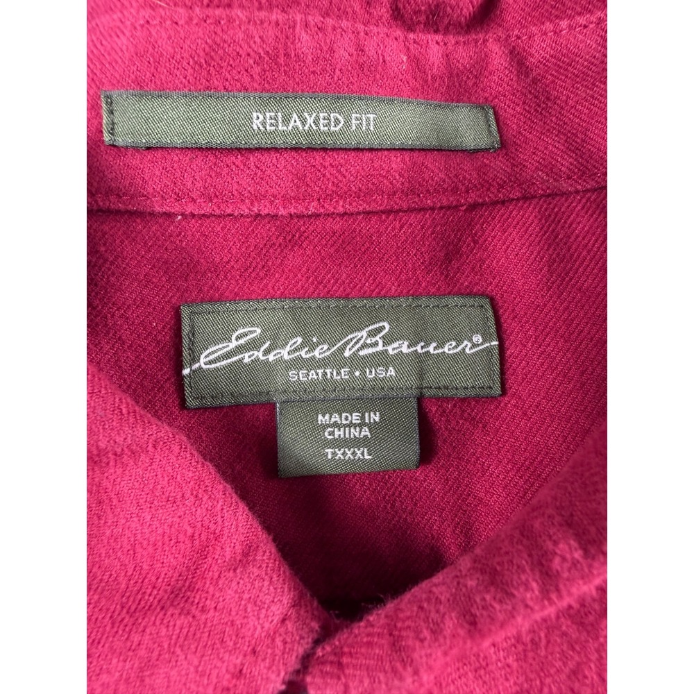 Eddie Bauer Mens TXXXL Relaxed Fit Long Sleeve Button Down Shirt Dark Red Cotton - Picture 3 of 8
